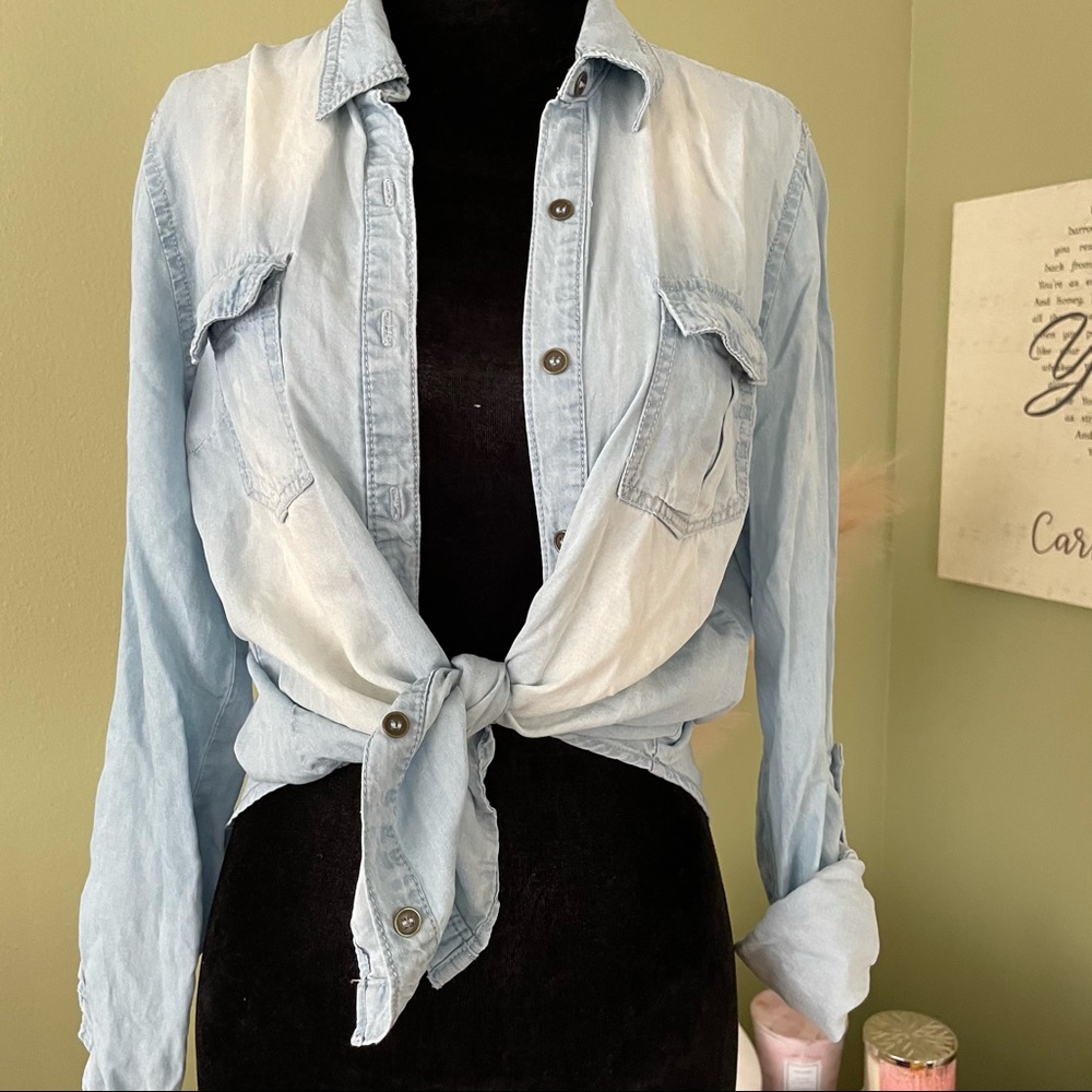 Light Denim Button Up Boutique Top